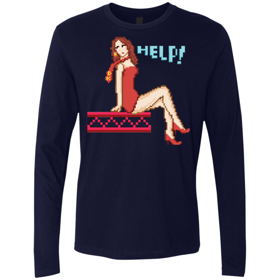 T-Shirts Midnight Navy / Small Pixel Pinup Pauline Men's Premium Long Sleeve