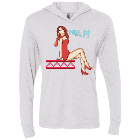 T-Shirts Heather White / X-Small Pixel Pinup Pauline Triblend Long Sleeve Hoodie Tee