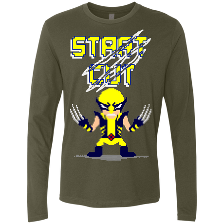 T-Shirts Military Green / S Pixel Wolf Men's Premium Long Sleeve