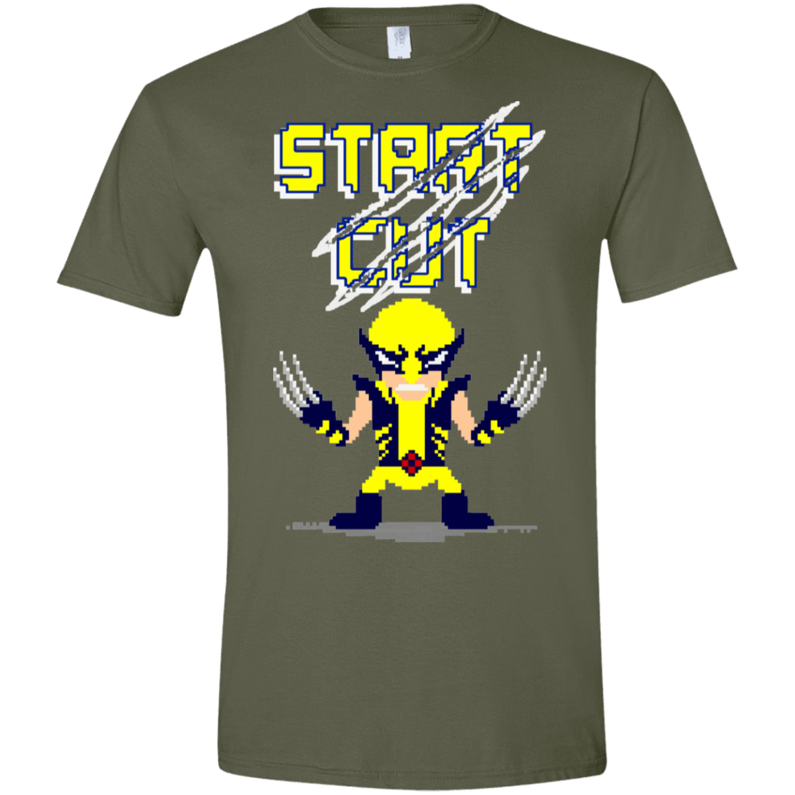 T-Shirts Military Green / S Pixel Wolf Men's Semi-Fitted Softstyle