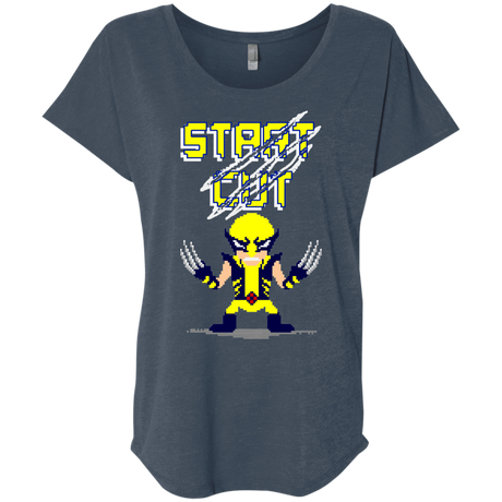 T-Shirts Indigo / X-Small Pixel Wolf Triblend Dolman Sleeve