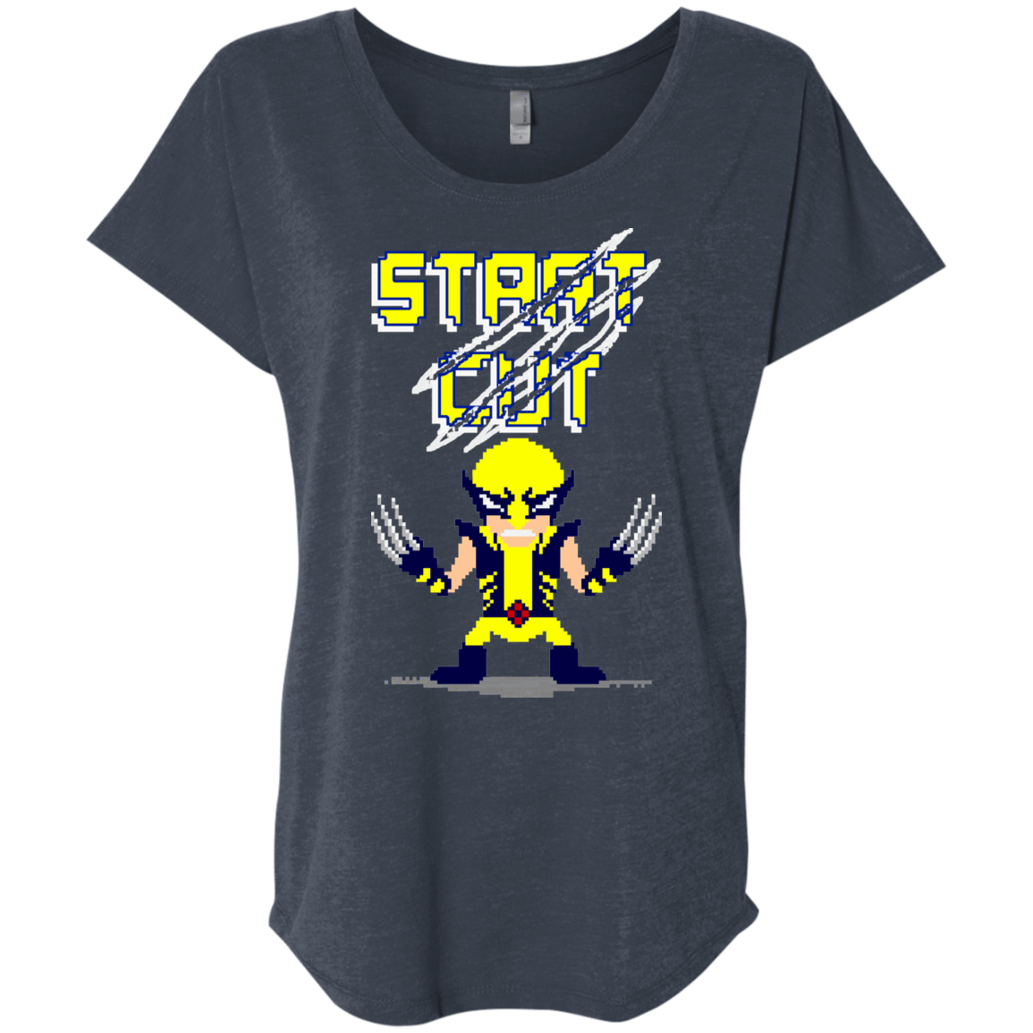 T-Shirts Vintage Navy / X-Small Pixel Wolf Triblend Dolman Sleeve