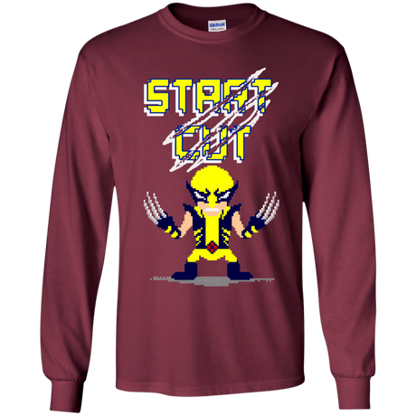 T-Shirts Maroon / YS Pixel Wolf Youth Long Sleeve T-Shirt