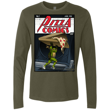 T-Shirts Military Green / Small Pizza Comics Men's Premium Long Sleeve