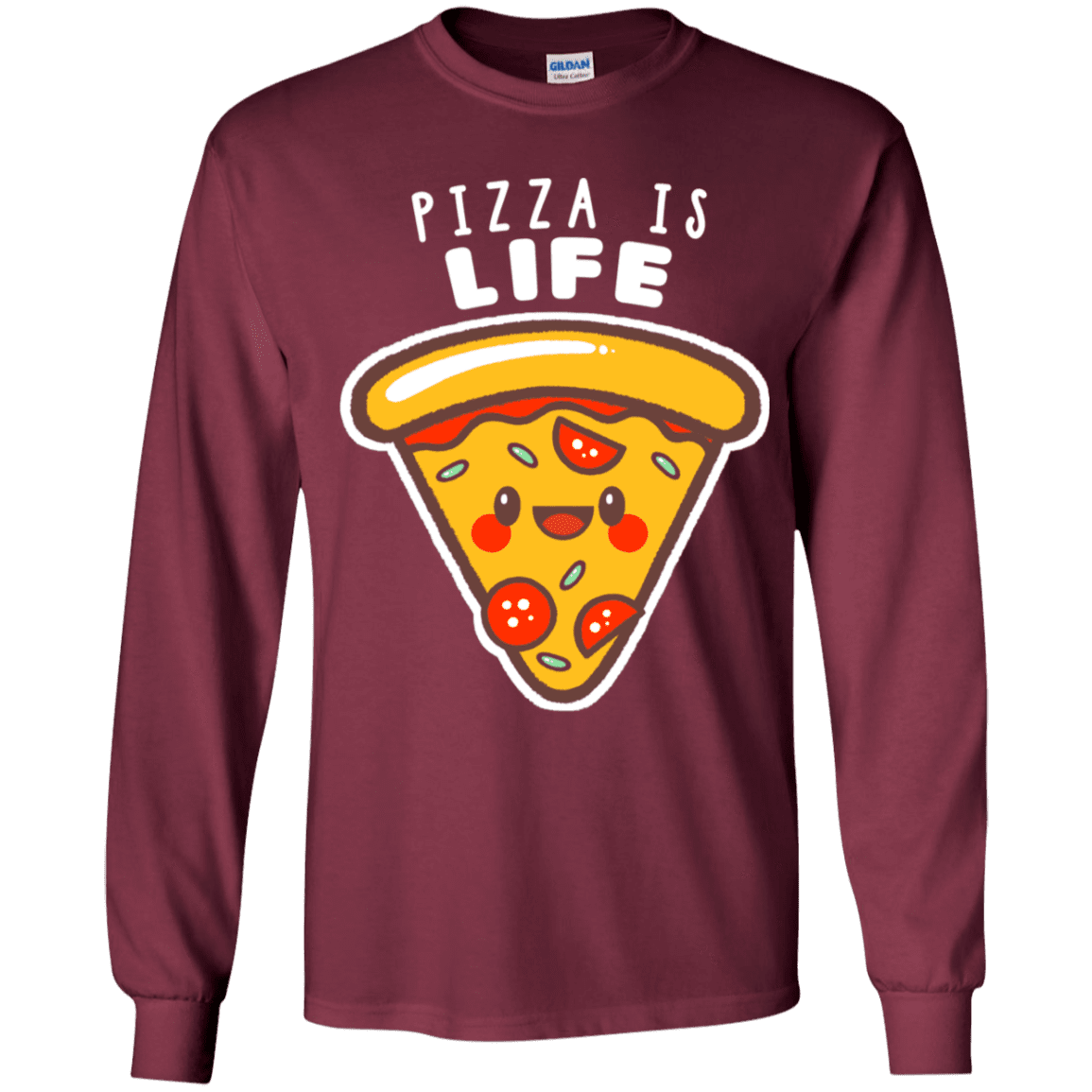 T-Shirts Maroon / YS Pizza is Life Youth Long Sleeve T-Shirt