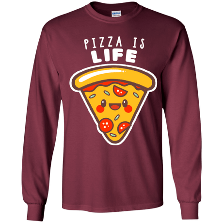 T-Shirts Maroon / YS Pizza is Life Youth Long Sleeve T-Shirt