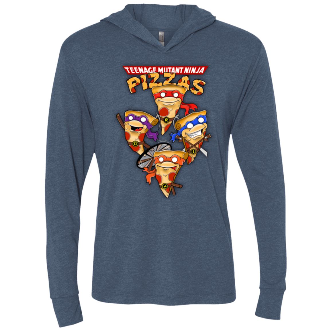 T-Shirts Indigo / X-Small Pizza Ninjas Triblend Long Sleeve Hoodie Tee