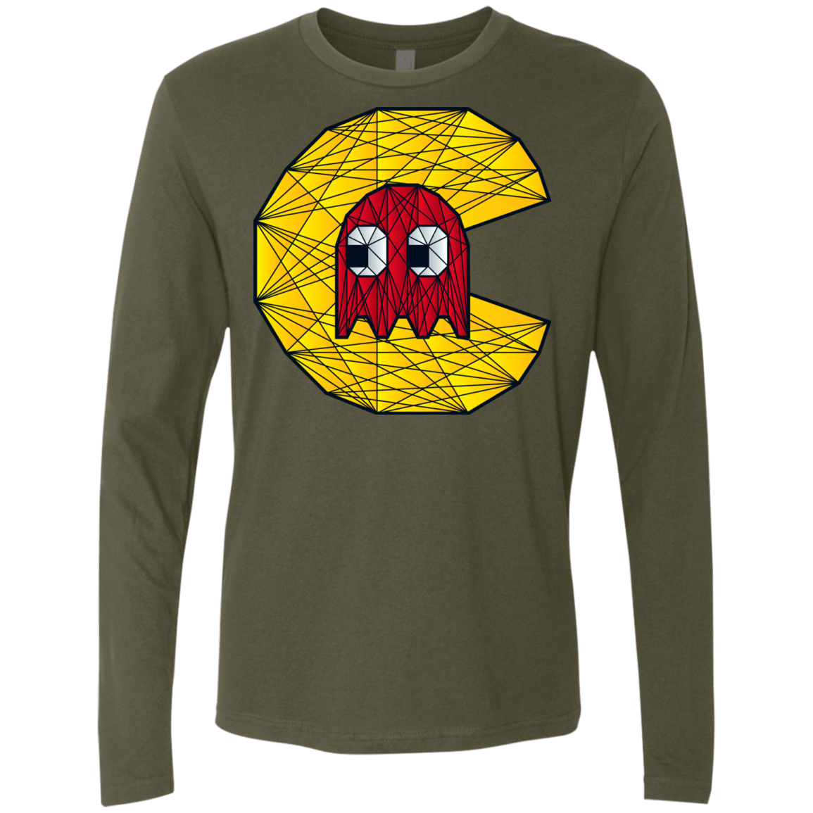 T-Shirts Military Green / S Poly Pac Man Men's Premium Long Sleeve