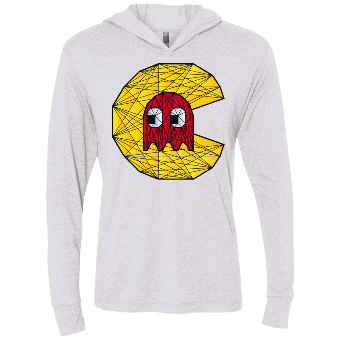 T-Shirts Heather White / X-Small Poly Pac Man Triblend Long Sleeve Hoodie Tee