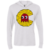 T-Shirts Heather White / X-Small Poly Pac Man Triblend Long Sleeve Hoodie Tee