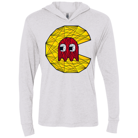 T-Shirts Heather White / X-Small Poly Pac Man Triblend Long Sleeve Hoodie Tee