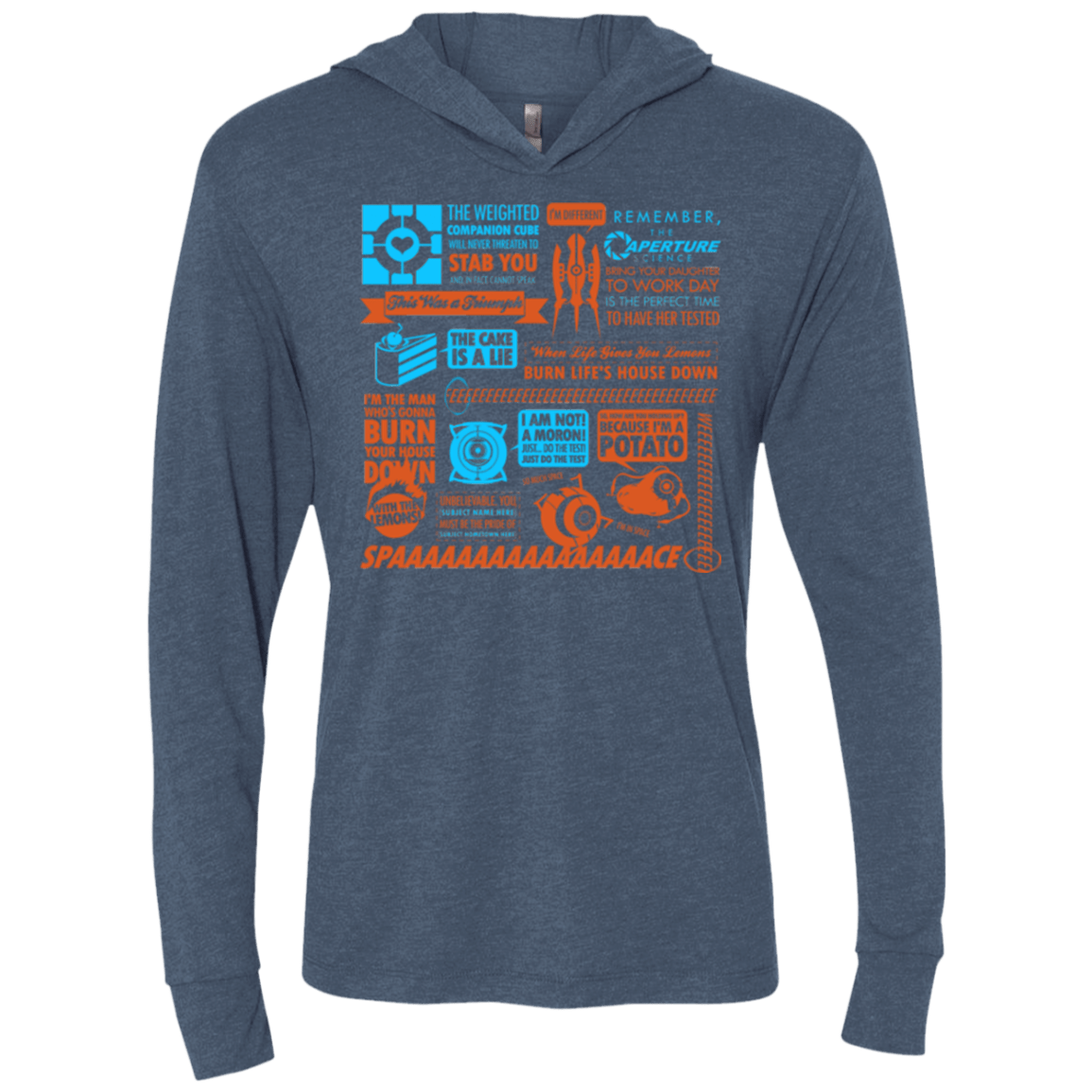 T-Shirts Indigo / X-Small Portal Quotes Triblend Long Sleeve Hoodie Tee