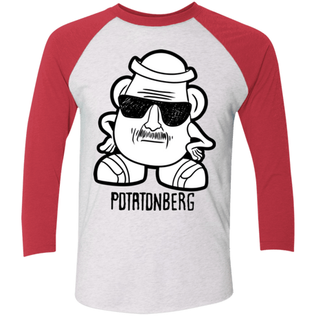T-Shirts Heather White/Vintage Red / X-Small Potatonberg Men's Triblend 3/4 Sleeve