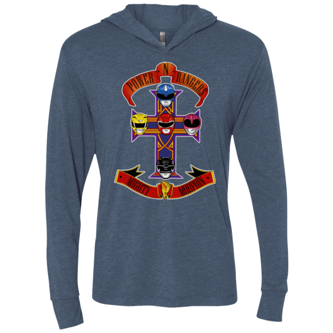 T-Shirts Indigo / X-Small Power N Rangers Triblend Long Sleeve Hoodie Tee