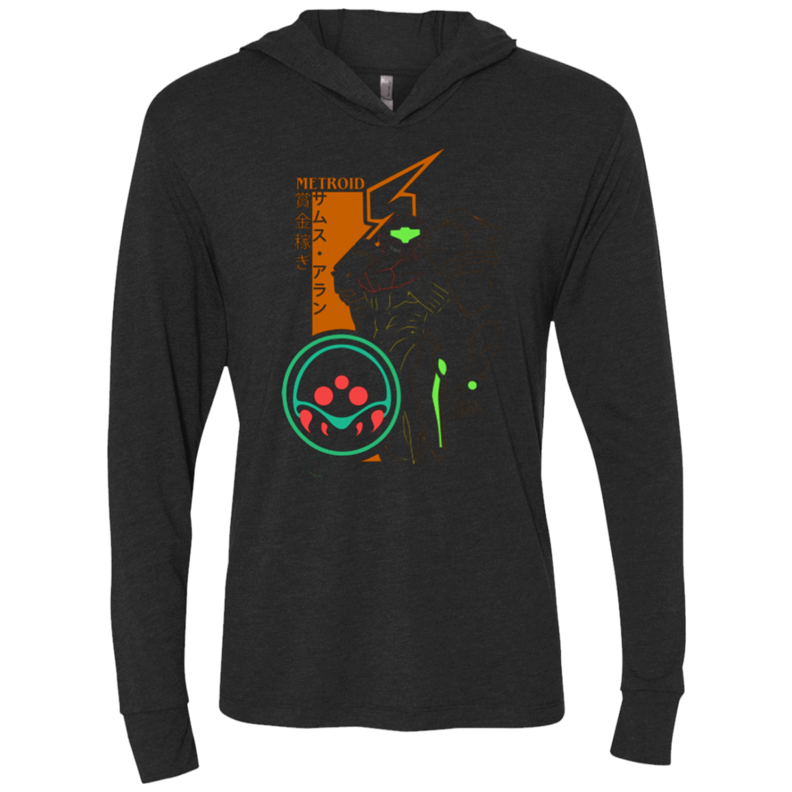 T-Shirts Vintage Black / X-Small Profile-METROID Triblend Long Sleeve Hoodie Tee