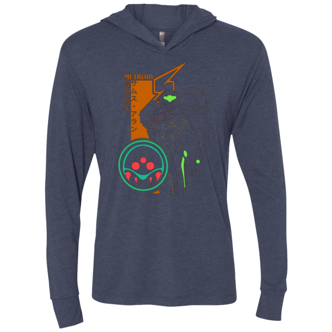 T-Shirts Vintage Navy / X-Small Profile-METROID Triblend Long Sleeve Hoodie Tee
