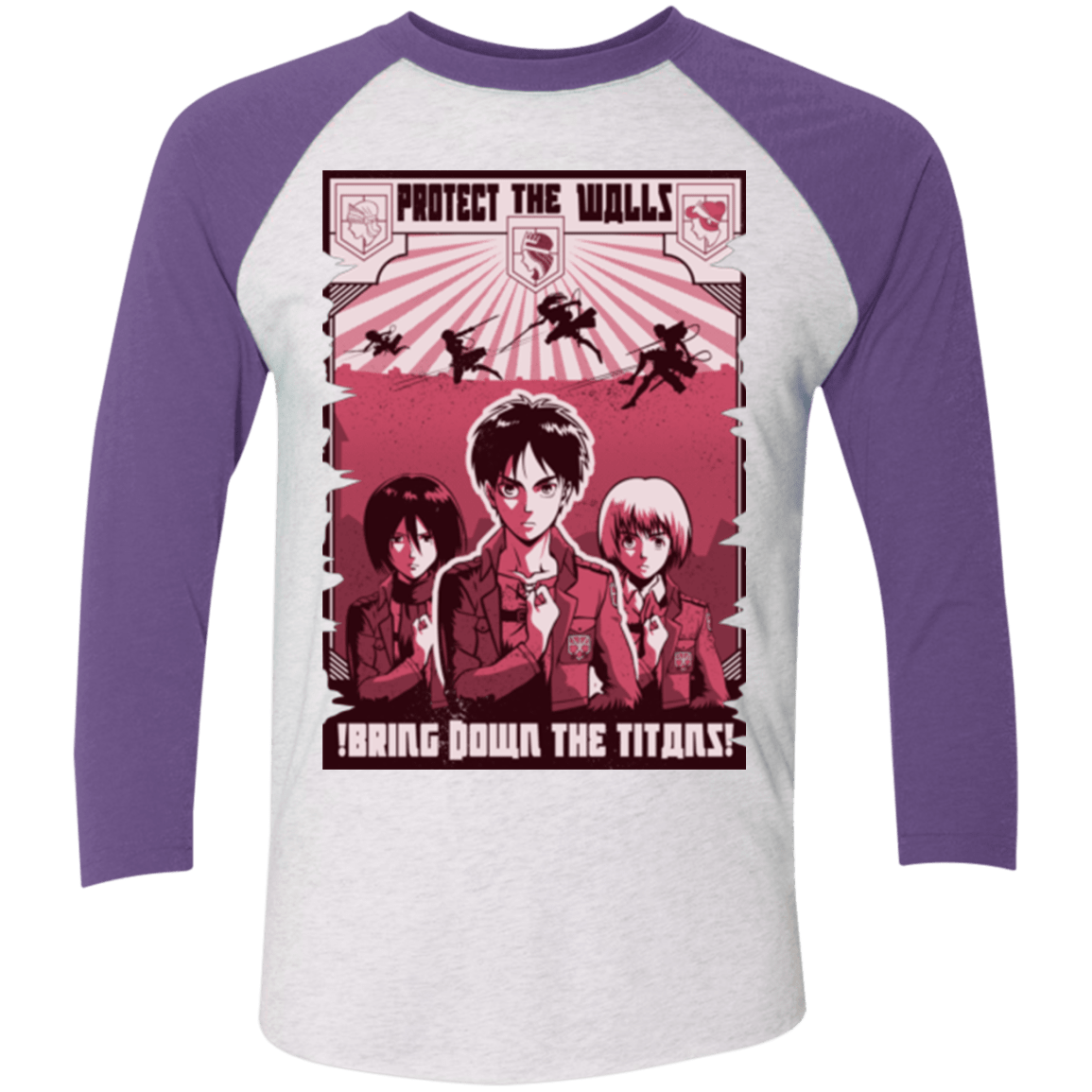 T-Shirts Heather White/Purple Rush / X-Small Protect the Walls Men's Triblend 3/4 Sleeve