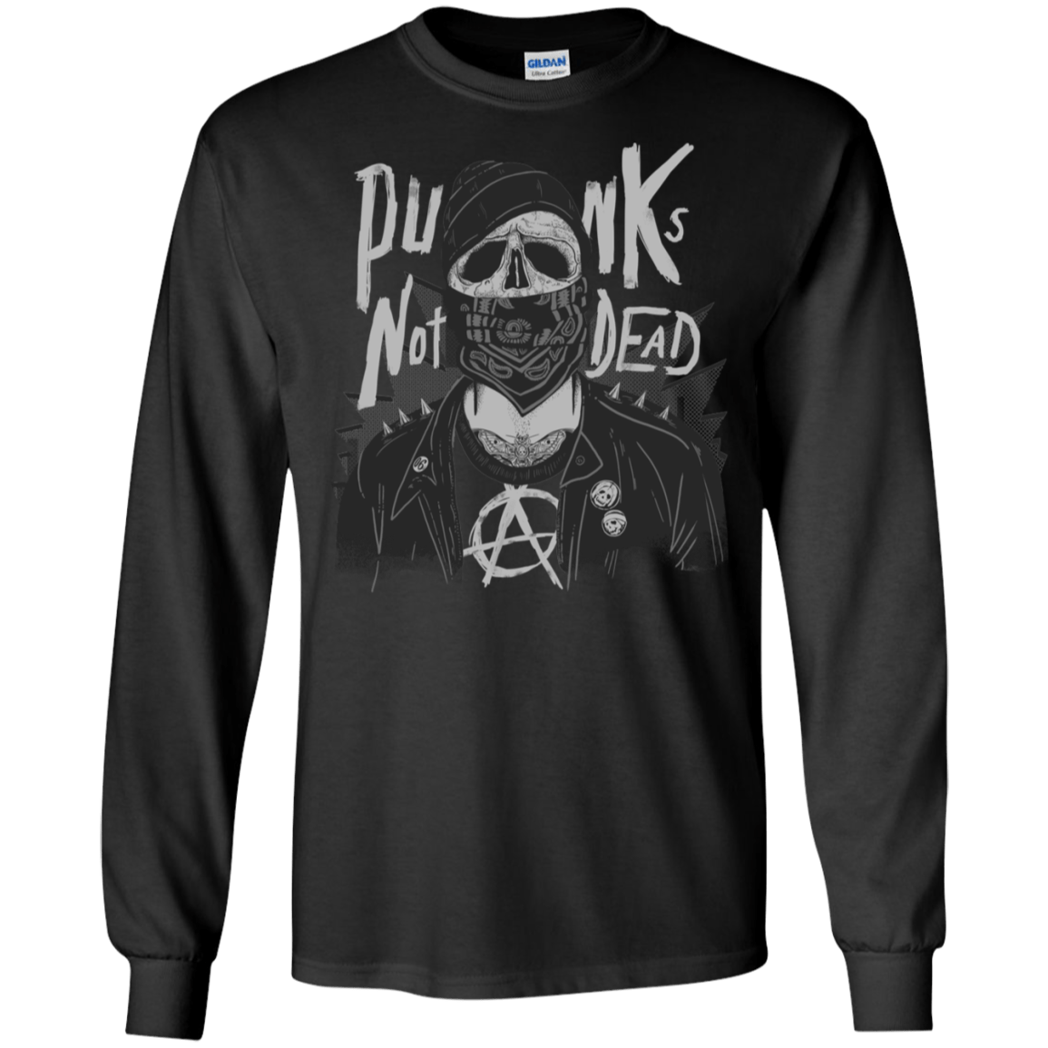 T-Shirts Black / S PUNK SKULL Men's Long Sleeve T-Shirt