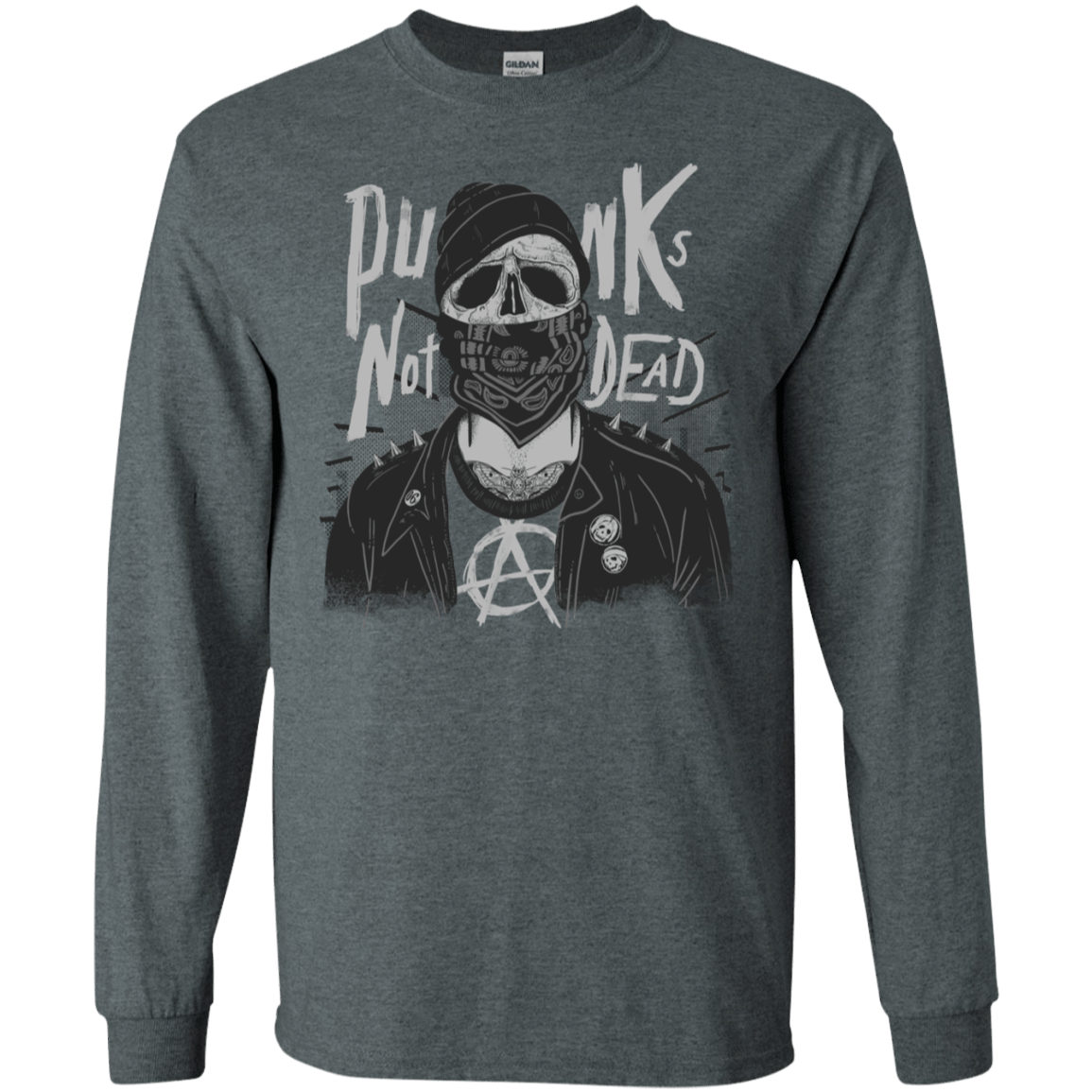 T-Shirts Dark Heather / S PUNK SKULL Men's Long Sleeve T-Shirt