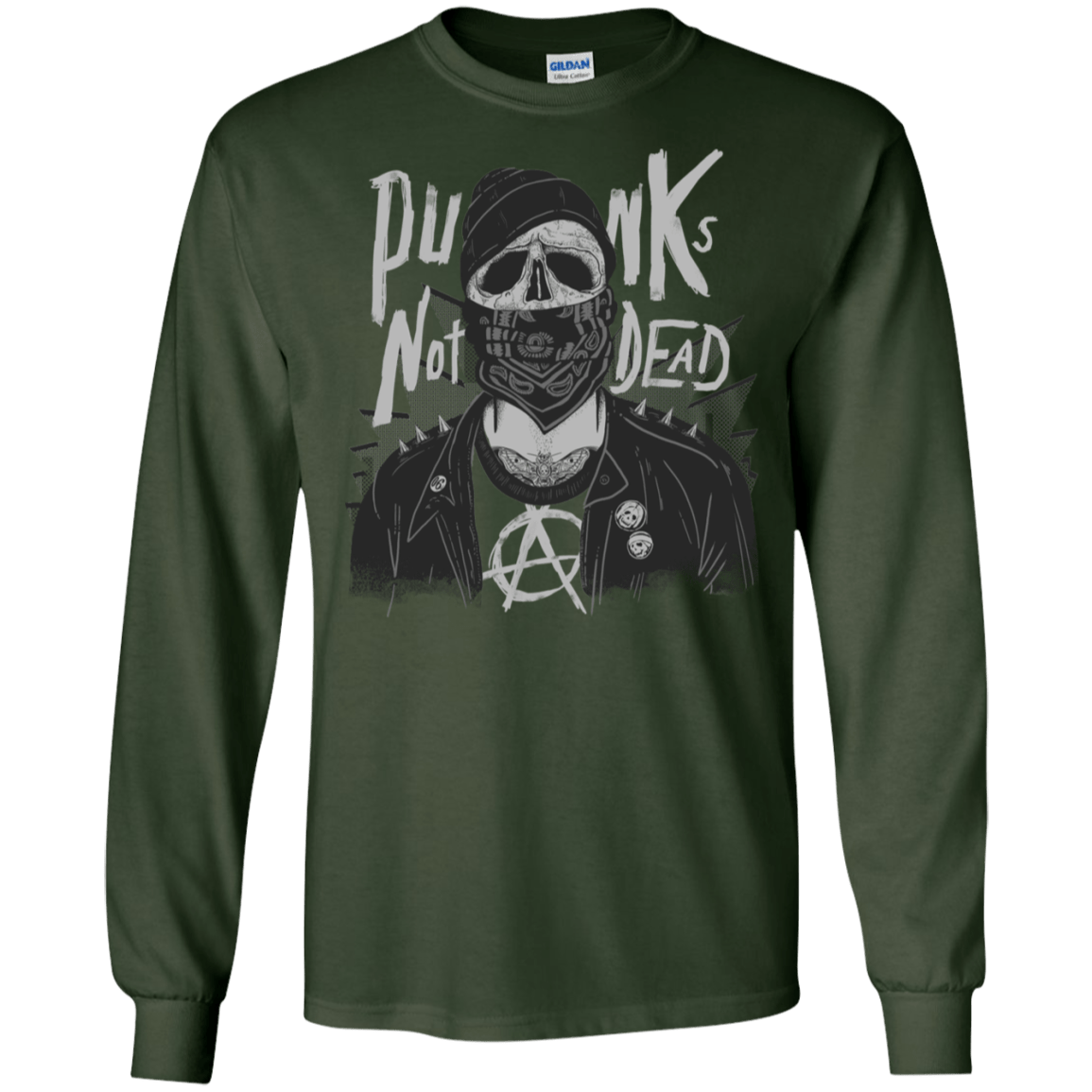 T-Shirts Forest Green / S PUNK SKULL Men's Long Sleeve T-Shirt