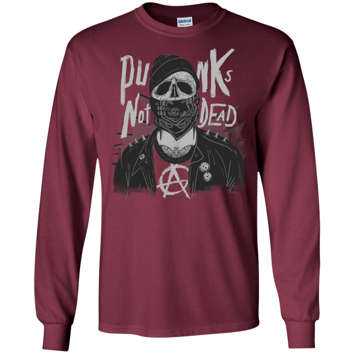 T-Shirts Maroon / S PUNK SKULL Men's Long Sleeve T-Shirt