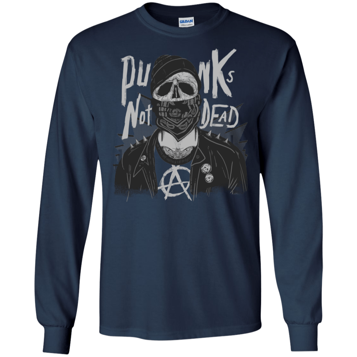 T-Shirts Navy / S PUNK SKULL Men's Long Sleeve T-Shirt