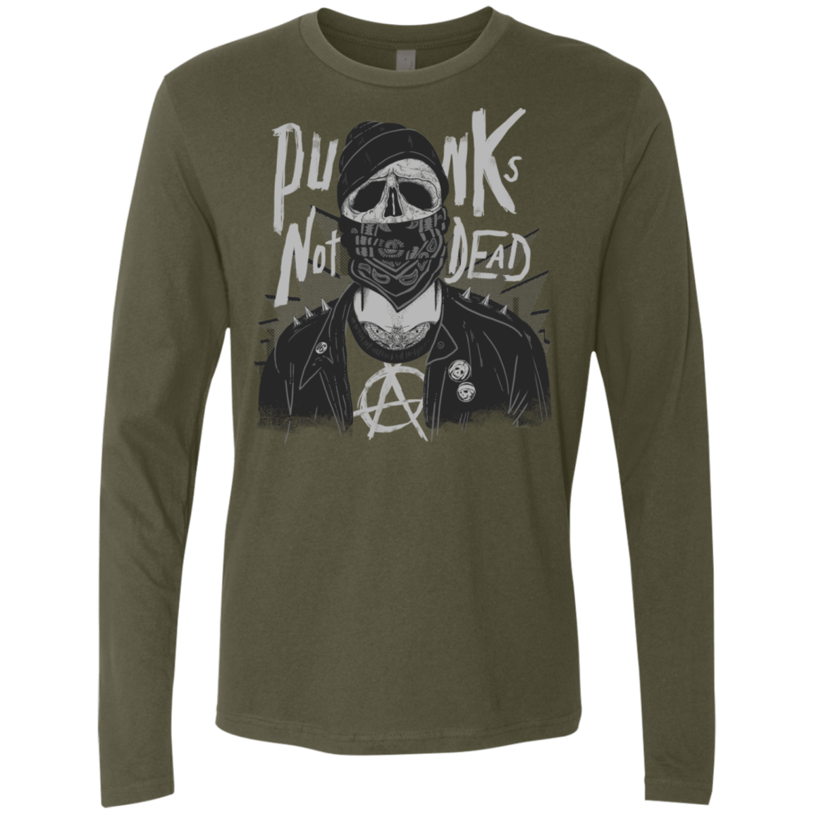 T-Shirts Military Green / S PUNK SKULL Men's Premium Long Sleeve