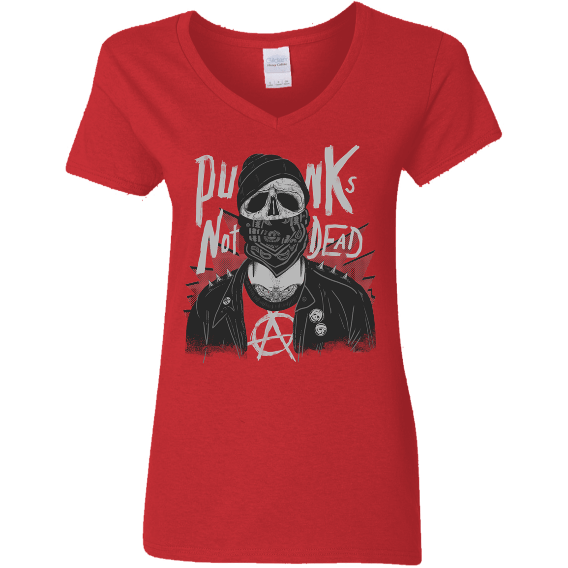 T-Shirts Red / S PUNK SKULL Women's V-Neck T-Shirt