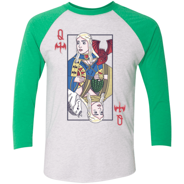 T-Shirts Heather White/Envy / X-Small Queen of Dragons Men's Triblend 3/4 Sleeve