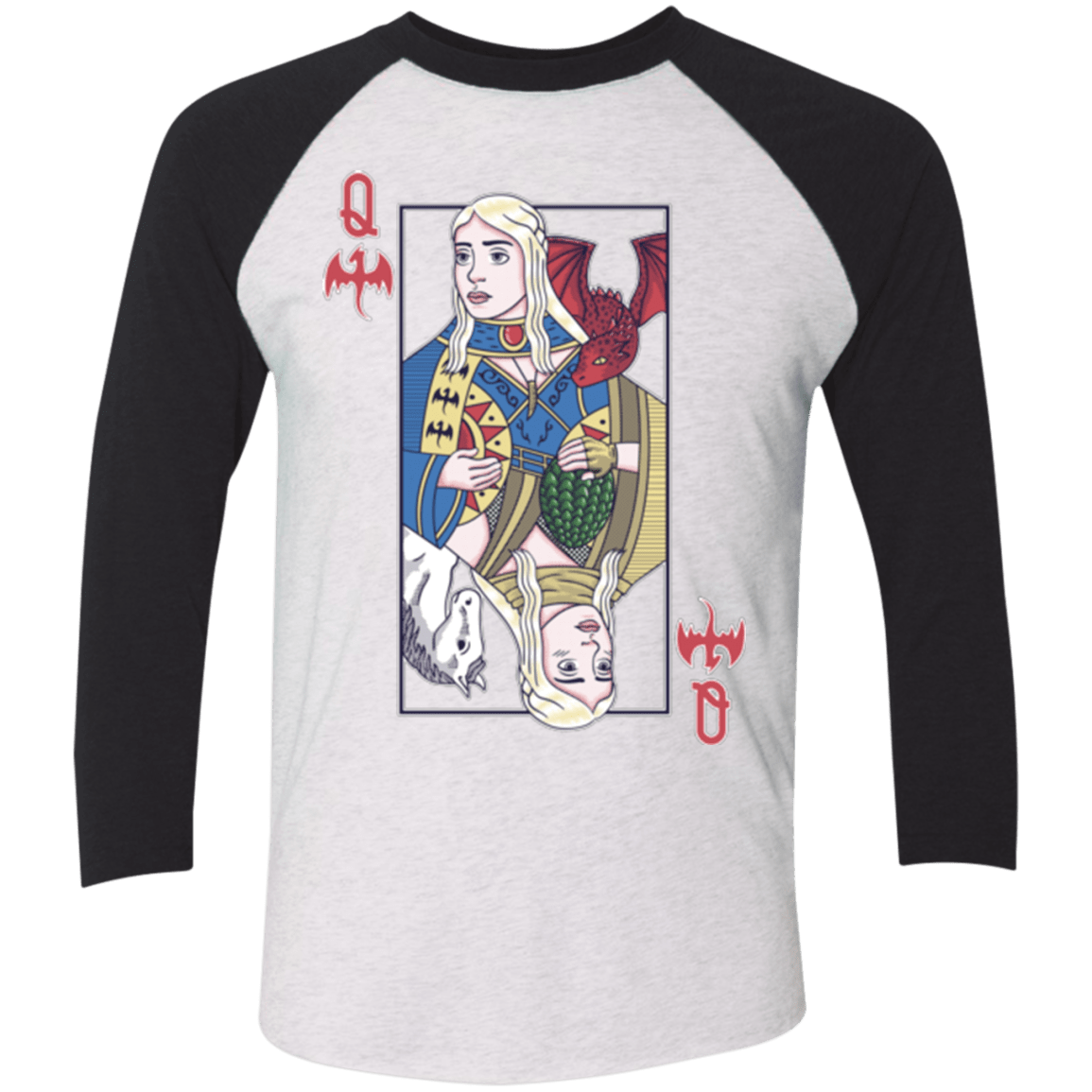 T-Shirts Heather White/Vintage Black / X-Small Queen of Dragons Men's Triblend 3/4 Sleeve