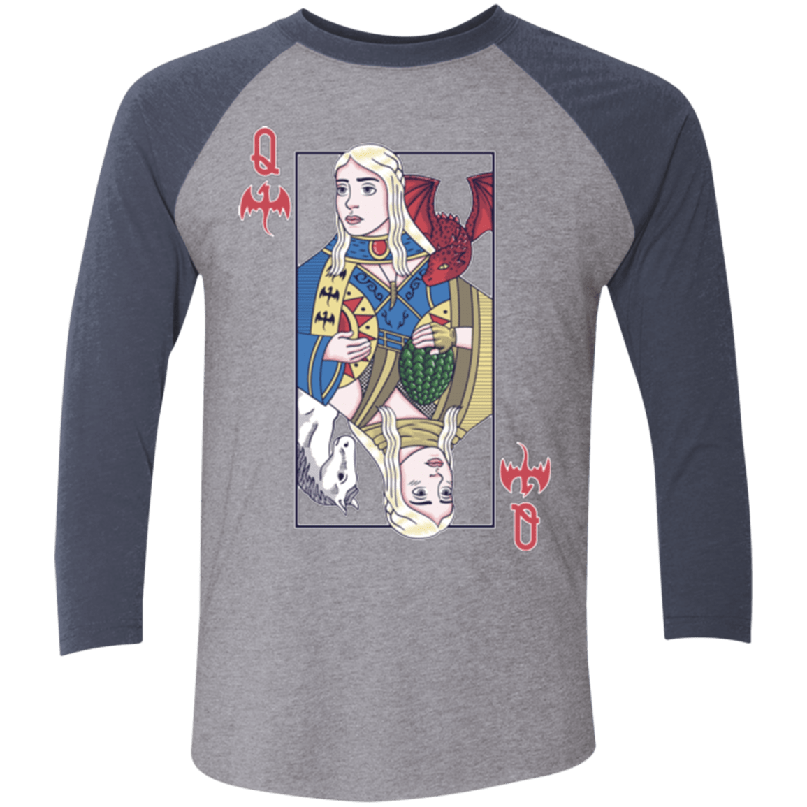 T-Shirts Premium Heather/ Vintage Navy / X-Small Queen of Dragons Men's Triblend 3/4 Sleeve
