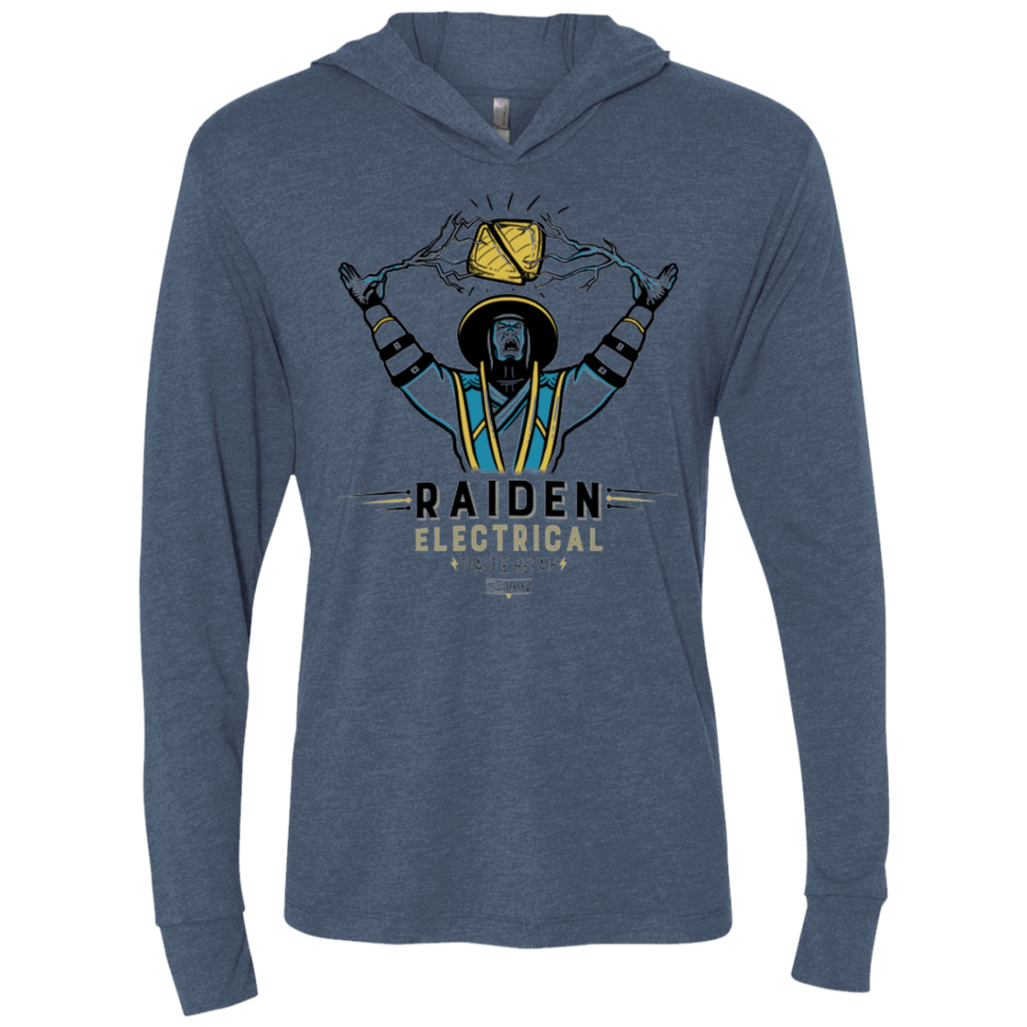 T-Shirts Indigo / X-Small Raiden Electrical Toastie Repair Triblend Long Sleeve Hoodie Tee
