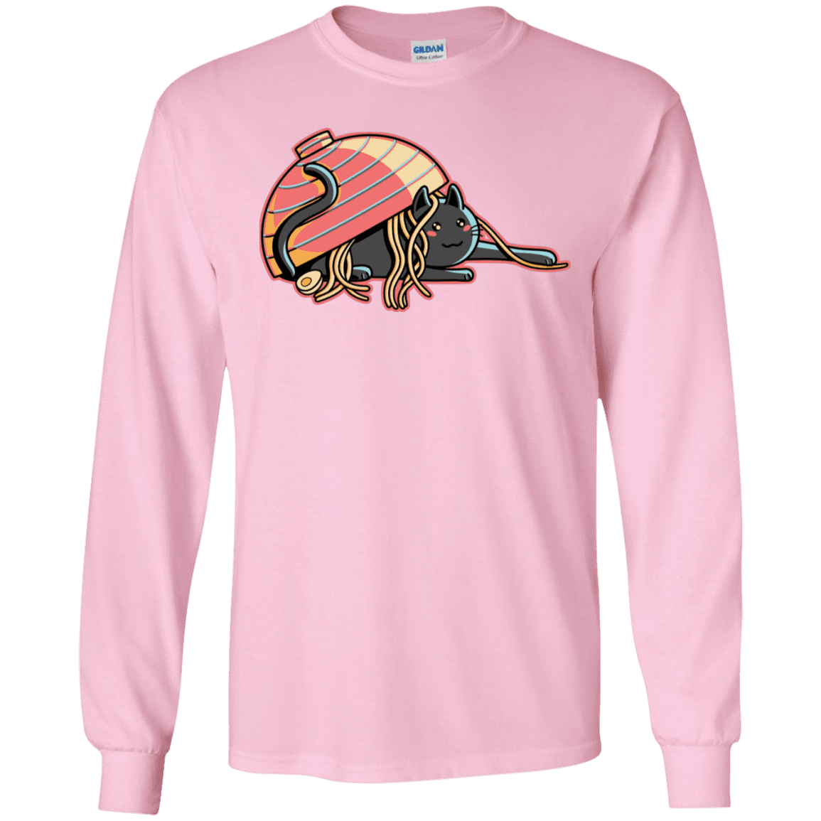 T-Shirts Light Pink / S Ramen Loving Cat Men's Long Sleeve T-Shirt