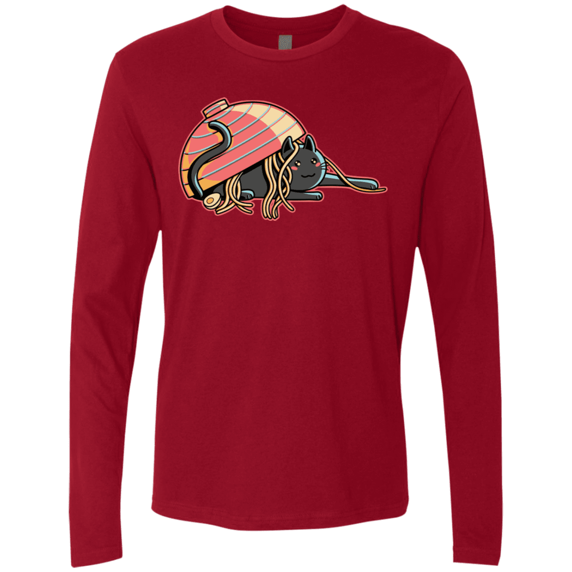 T-Shirts Cardinal / S Ramen Loving Cat Men's Premium Long Sleeve