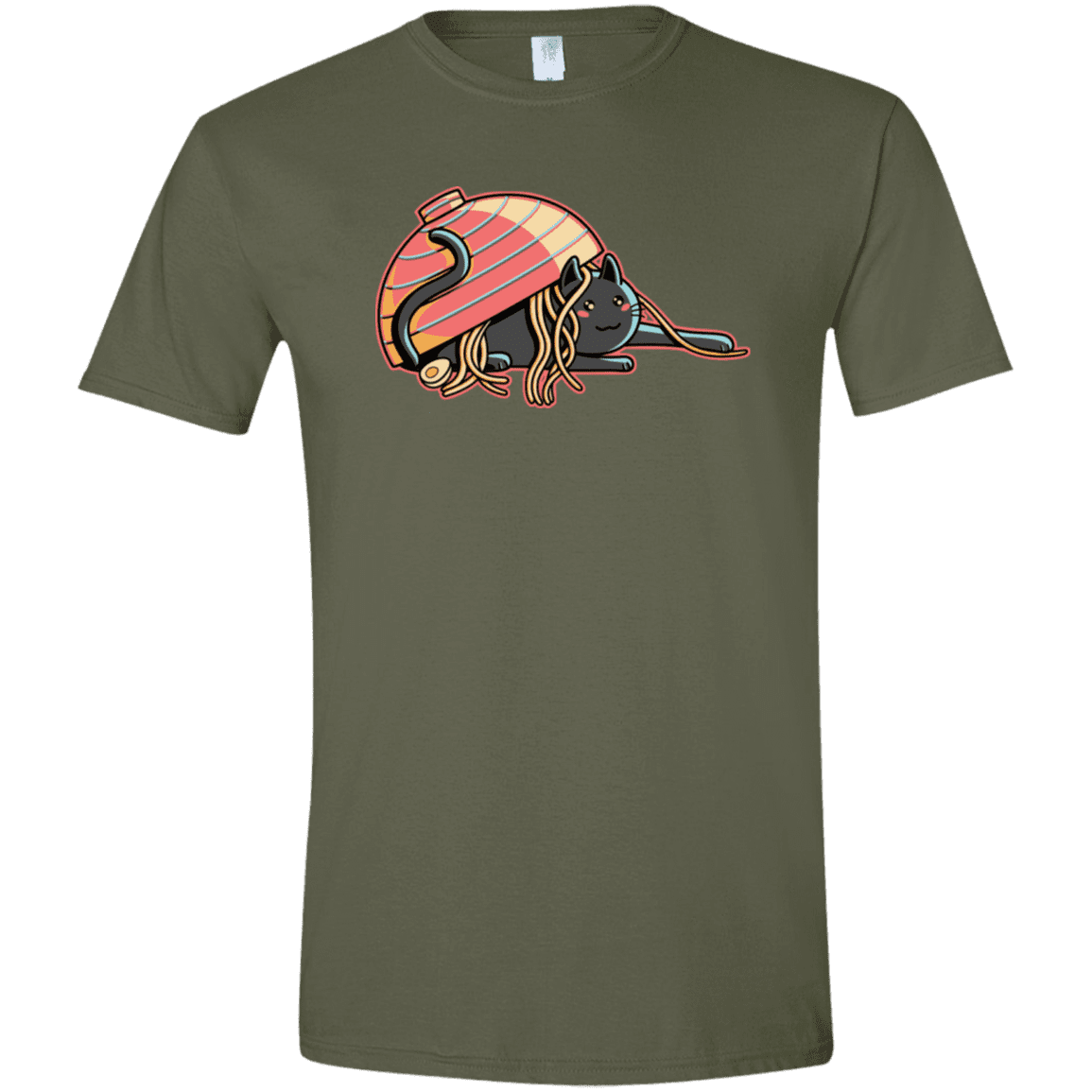 T-Shirts Military Green / S Ramen Loving Cat Men's Semi-Fitted Softstyle