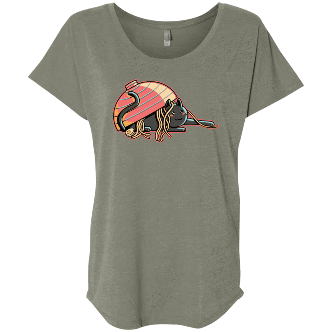 T-Shirts Venetian Grey / X-Small Ramen Loving Cat Triblend Dolman Sleeve