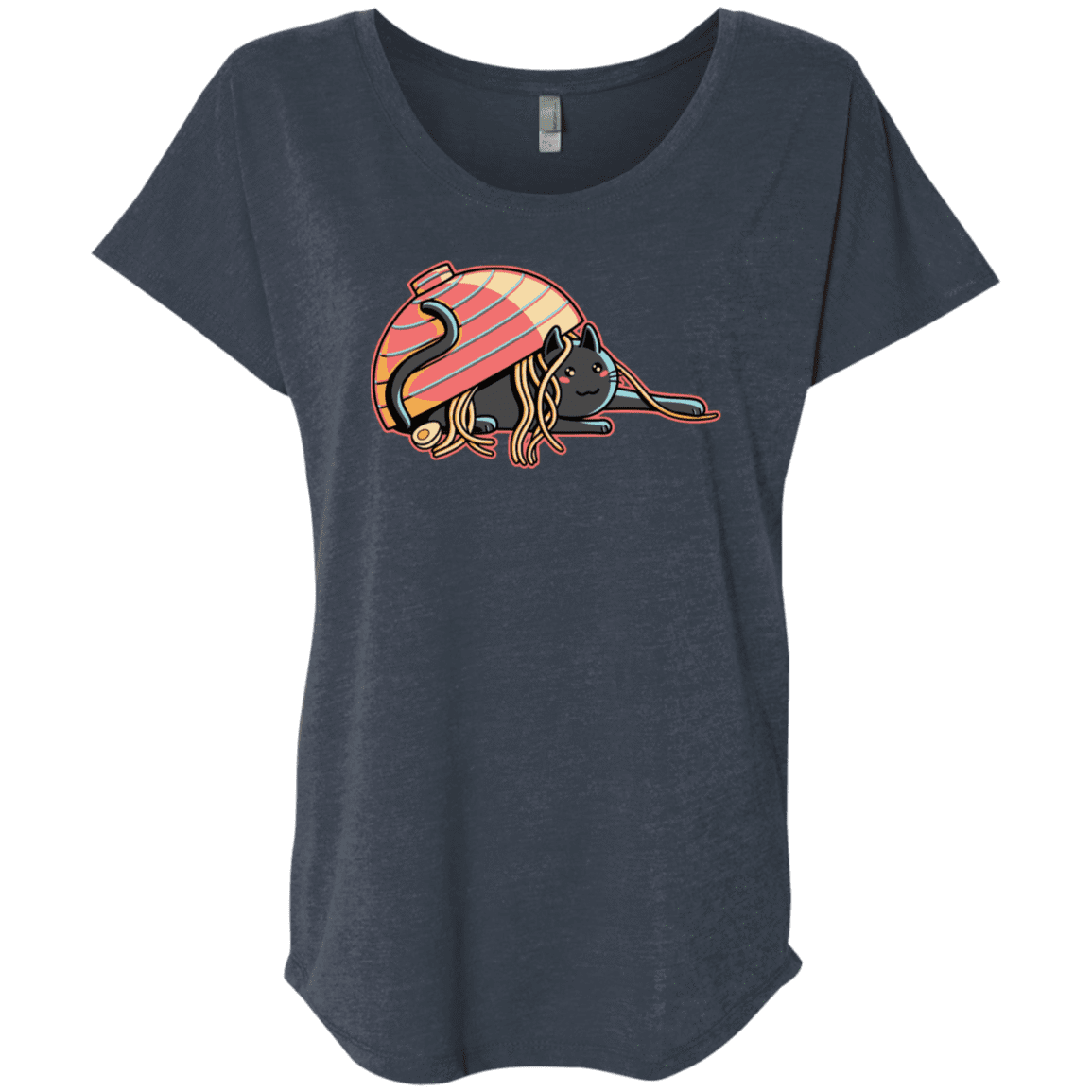 T-Shirts Vintage Navy / X-Small Ramen Loving Cat Triblend Dolman Sleeve