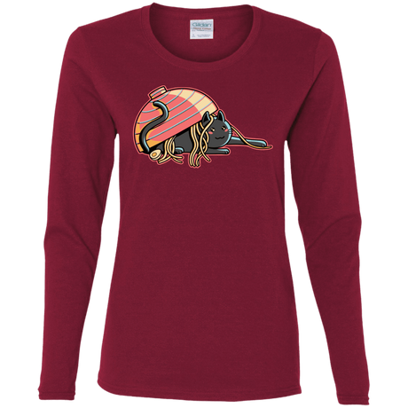 T-Shirts Cardinal / S Ramen Loving Cat Women's Long Sleeve T-Shirt