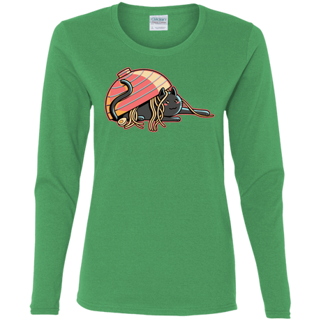 T-Shirts Irish Green / S Ramen Loving Cat Women's Long Sleeve T-Shirt