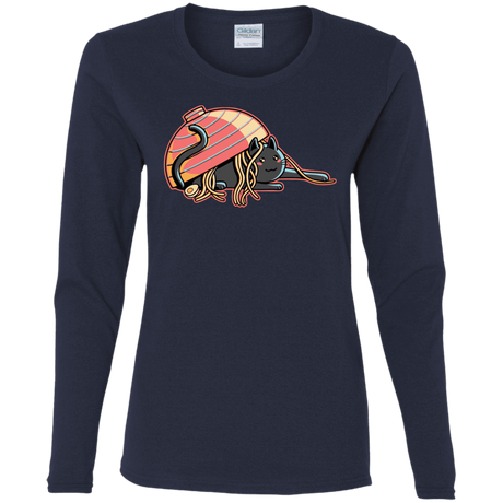 T-Shirts Navy / S Ramen Loving Cat Women's Long Sleeve T-Shirt