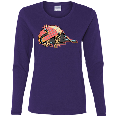 T-Shirts Purple / S Ramen Loving Cat Women's Long Sleeve T-Shirt