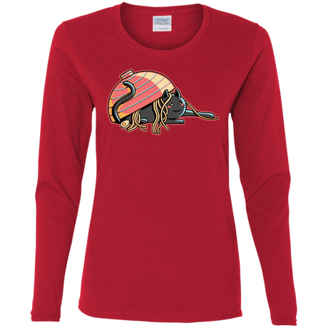 T-Shirts Red / S Ramen Loving Cat Women's Long Sleeve T-Shirt