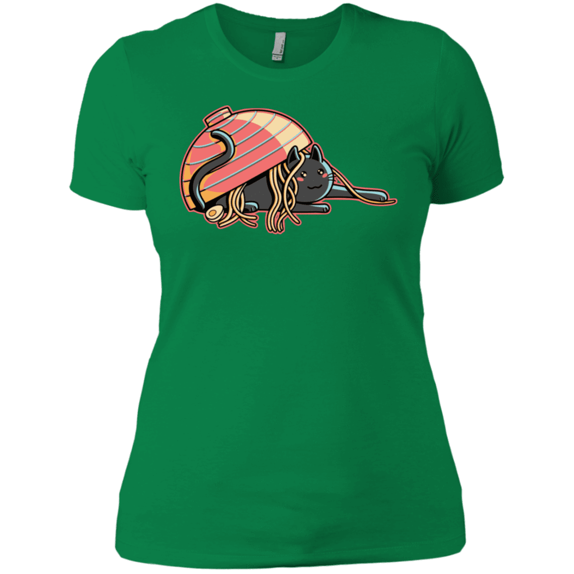 T-Shirts Kelly Green / X-Small Ramen Loving Cat Women's Premium T-Shirt