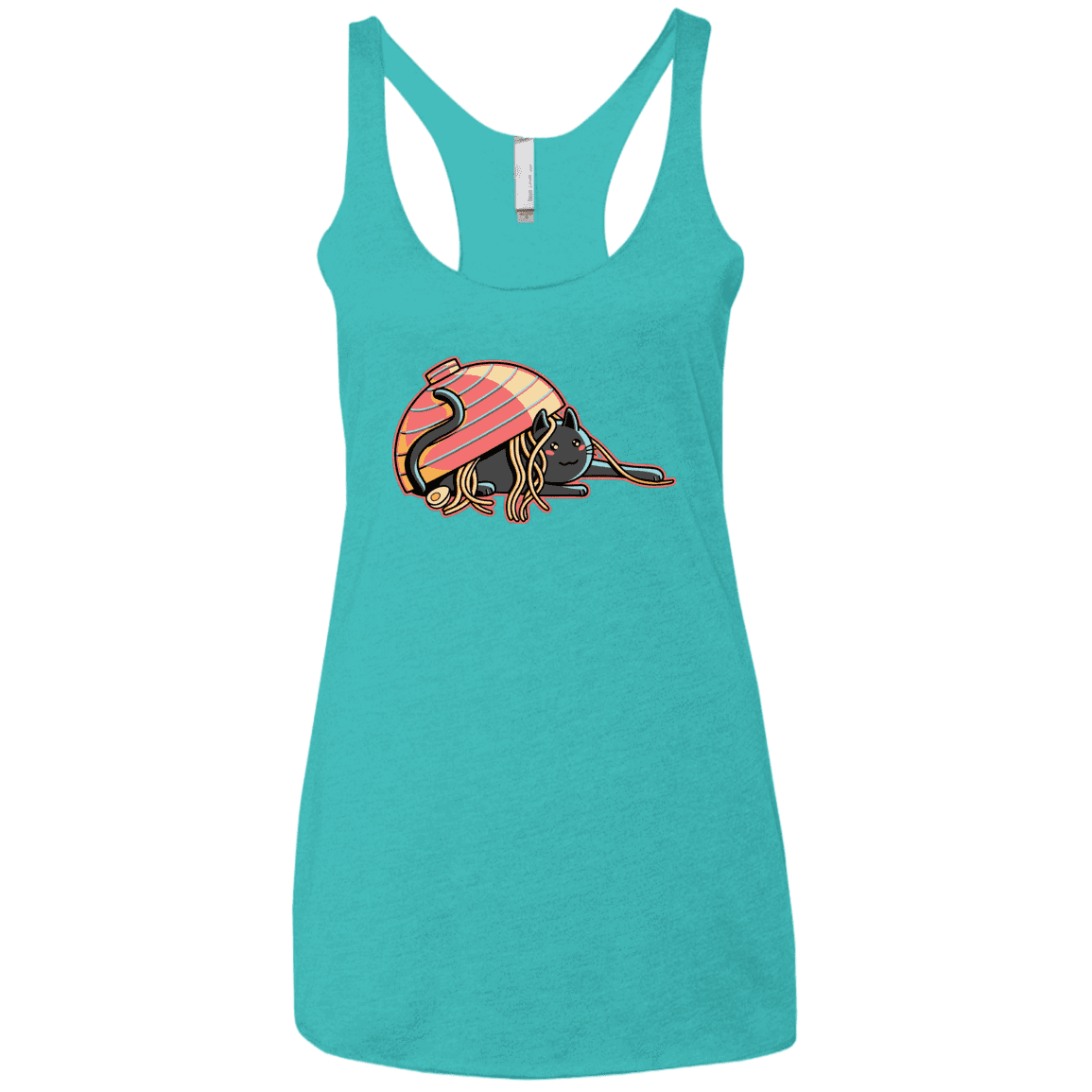 T-Shirts Tahiti Blue / X-Small Ramen Loving Cat Women's Triblend Racerback Tank