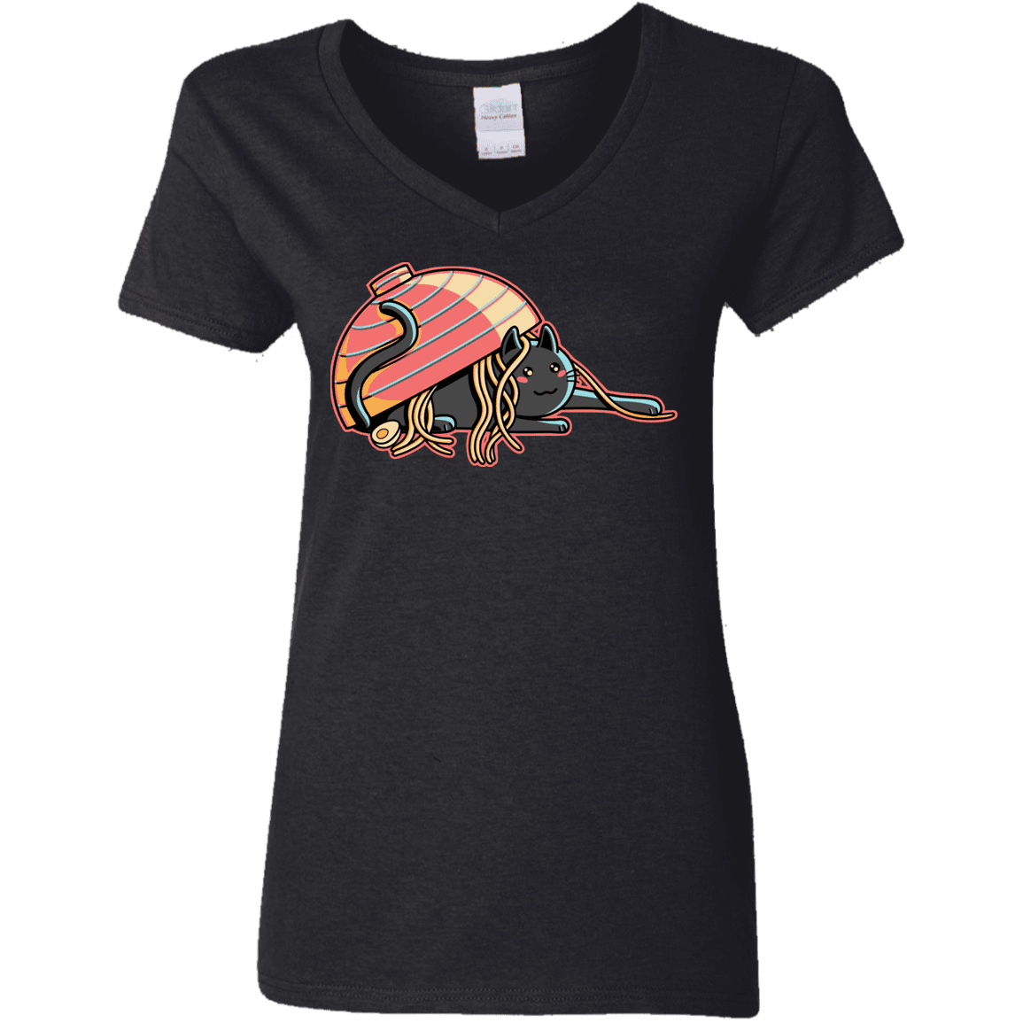 T-Shirts Black / S Ramen Loving Cat Women's V-Neck T-Shirt