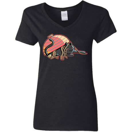 T-Shirts Black / S Ramen Loving Cat Women's V-Neck T-Shirt