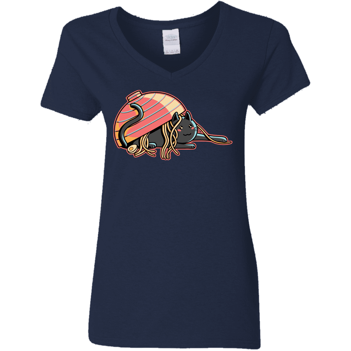 T-Shirts Navy / S Ramen Loving Cat Women's V-Neck T-Shirt