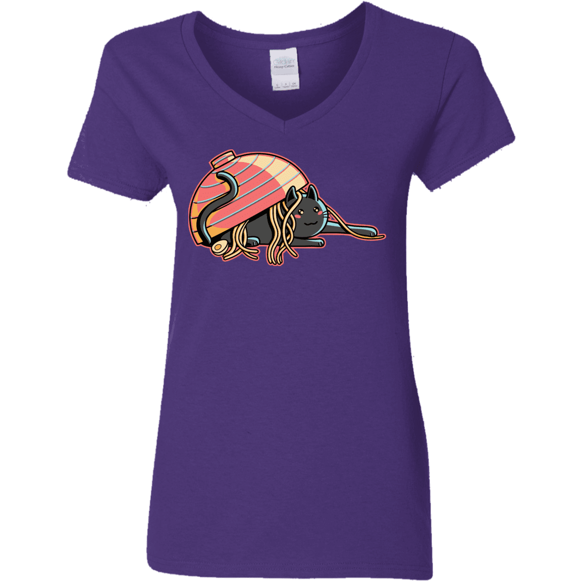 T-Shirts Purple / S Ramen Loving Cat Women's V-Neck T-Shirt