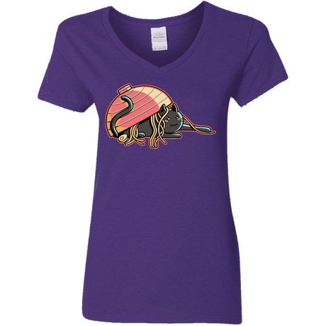 T-Shirts Purple / S Ramen Loving Cat Women's V-Neck T-Shirt