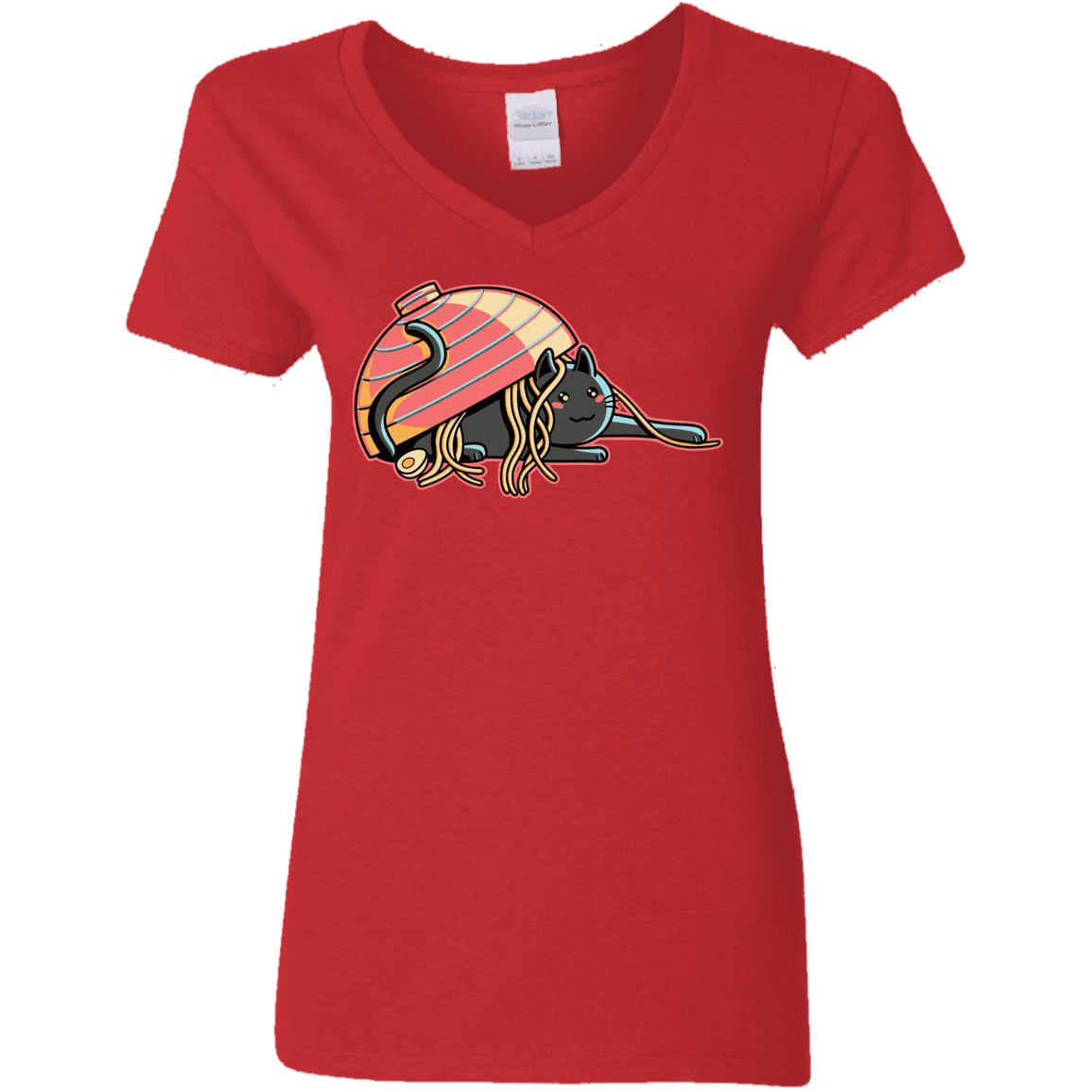 T-Shirts Red / S Ramen Loving Cat Women's V-Neck T-Shirt